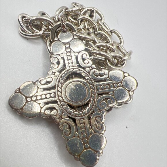 Brighton Chunky Cross Necklace Glimmer Crystal Pendant Silver Tone 16" Retired - Picture 9 of 9